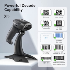 Evnvn 2D Barcode Scanner with Stand, QR Handheld Wired USB 1D Bar Code Reader with Adjustable Cradle Automatic Scanning for Inventory Management, Supermarket, Warehouse, Supports Windows, Linux, Mac